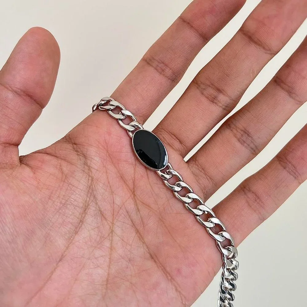y2k 2000s black opal cuban link silver bracelet